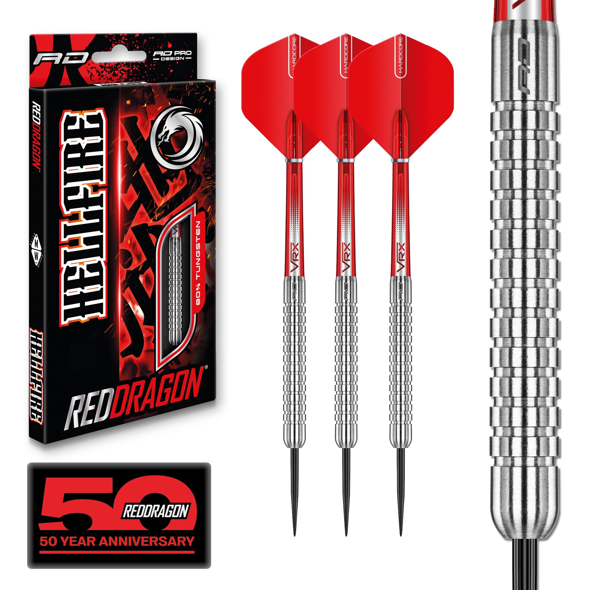 RED DRAGON Hell Fire Pro Steeldarts 24g - 3 Stück Steel Darts mit Flights und Schäfte für Profis